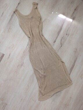 Maxi Dress Beach Swim Cover Up Dress Tan Open Knit Nordstrom Rack Size XL